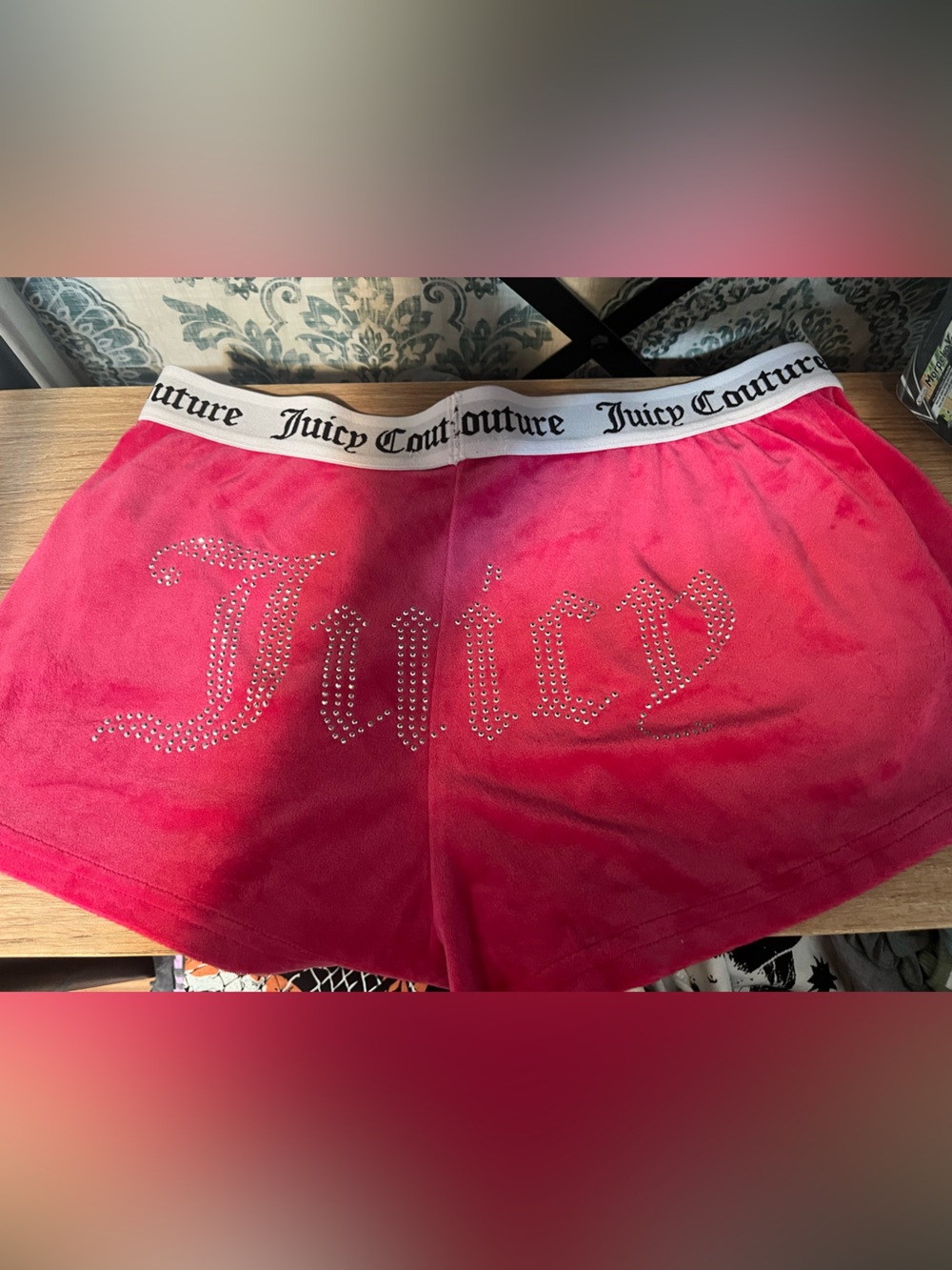 Juicy Couture Bright Pink Velour Shorts with Logo Waistband